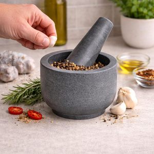 Juego de Mortero y Pilón de Piedra de Mármol Gris, Molinillo de Especias de Piedra Resistente para Moler Especias, Hierbas, Ajo, Masala, Chutney, Cocina - Product Image 2