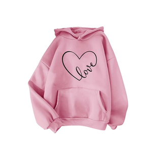Sudadera con capucha rosa ligera de manga larga con estampado gráfico de corazón y amor, sudadera con capucha moderna con logo personalizado para mujer - Product Image 2
