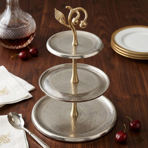 Luxury <b>3</b> <b>Tier</b> Metal <b>Cake</b> <b>Stand</b> with Gold Cherry Branch Handle Nordic Style Silver Tiered Serving Tray Wedding Jewelry & Dessert - Product Image 2