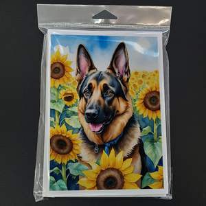 Whimsical German Shepherd in Sunflowers A7 Size 5x7 Blank <b>Note</b> <b>Cards</b> Pack of 8 with Envelopes for <b>Greetings</b> - Product Image 3
