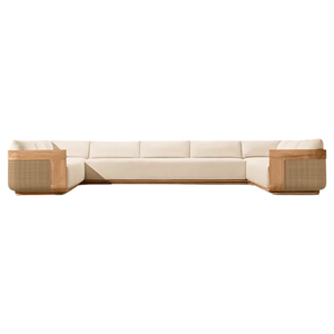 Conjunto de Muebles de Esquina para Exteriores de Diseño Moderno y Lujoso, en Madera de Teca con Panel de Mimbre, Resistente a la Intemperie, Ecológico, Minimalista, para Jardín - Product Image 1