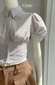 Coshe-Top à manches bouffantes et jupe à bulles, ensemble noisette, design féminin et décontracté, vêtements quotidiens pour femmes - Product Image 6