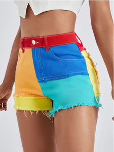 TRIBON SPORTS Shorts de mezclilla de cintura alta para mujer, ajustados, con dobladillo desgastado, informales, de verano, de secado rápido, con bordado de estrellas - Product Image 4