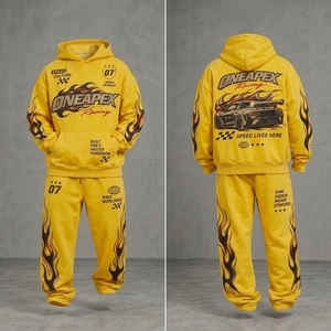 Men's Oversized <b>Yellow</b> Hoodie <b>Tracksuit</b> Set Heavyweight Cotton Jogger Sweat Suit Streetwear Custom Private Label - Product Image 4