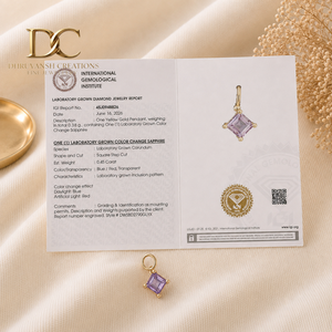Pendentif Charme Solitaire Classique en Or Jaune Massif 9K Certifié IGI avec Alexandrite de Laboratoire pour Femme, Bracelet et Collier - Product Image 6