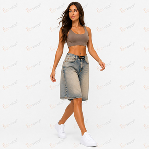 Shorts de Mezclilla Personalizados para Mujer al por Mayor, Shorts de Cintura Alta, Desgastados, Casuales, de Verano, de Algodón Elástico Premium - Product Image 2
