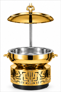 Plat de service de luxe en acier inoxydable doré au design royal, chauffe-plat de buffet avec couvercle à charnière finition miroir pour hôtels et restaurants - Product Image 5