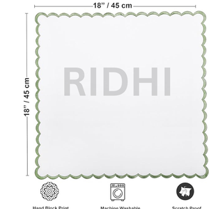 Serviettes Ridhi 100% coton blanc avec bordure festonnée brodée vert sauge, 18x18, serviettes réutilisables faites à la main pour mariage, événement, cadeau - Product Image 2