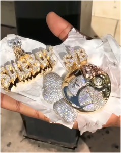 Pendentif Chaîne en Argent 925 et Or 18K pour Homme, Certifié GRA, Moissanite Ronde Brillante Sertie de Pierres, Style Hip Hop, VVS, Bijoux Fins - Product Image 1