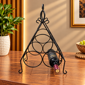Exceptional Wavecrest Metal Wine Rack Four Bottle Holder <b>Freestanding</b> <b>Bar</b> Storage Stand Black Finish Countertop Display - Product Image 6