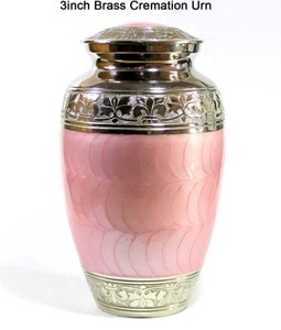 Urna Conmemorativa de Latón Rosa con Acabado Esmaltado, Ecológica, para Cenizas de Mascotas y Humanos, Artesanía India - Product Image 1