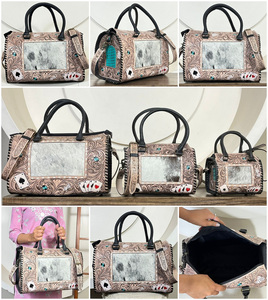 Nouvel ensemble de sacs Speedy en cuir repoussé à la main style western, en cuir de vachette à poils, sac à main tendance pour femme, sac bandoulière, sac de voyage personnalisé - Product Image 3