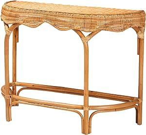 Minimalist Rattan <b>Console</b> <b>Table</b> Featuring Natural Wood Finish and Stylish Woven Cane Decorative <b>Storage</b> Shelf - Product Image 3
