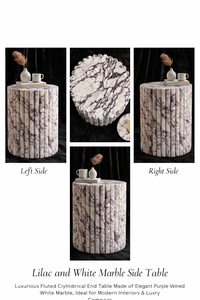 Table d'appoint de luxe en marbre cannelé, table cylindrique ronde en pierre pour salon, table cylindrique pour l'aménagement intérieur - Product Image 5