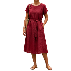 Robes décontractées en lin blanc pour femmes, style vintage, été, mode musulmane, coupe ample - Product Image 2