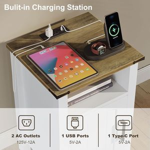 Set of 2 Farmhouse Wood Nightstands with Charging Station <b>Open</b> Compartment Bedside Table with <b>Storage</b> Side End Table - Product Image 3