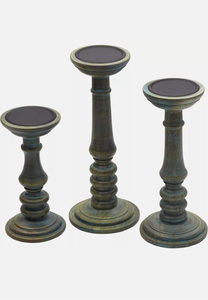 Ensemble de 3 bougeoirs décoratifs artisanaux écologiques pour table en bois, style vintage classique, finition polie moyenne - Product Image 2