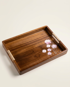 Unique Floral Printed Wooden Tray Food Safe Decorative Serving Tray Classic Dining <b>Tableware</b> Wholesale Factory Price for FBA Sel - Product Image 1