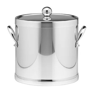 Silver Stainless Steel Round Ice Bucket with Lid Handle and Ice <b>Tongs</b> Rust Resistant Beverage Cooler Tub - Product Image 4