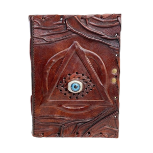 Carnet en cuir marron gaufré Triangle de l'Œil Maléfique, carnet gothique fait main, grimoire d'Halloween inspiré de Hocus Pocus - Product Image 1