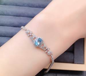 Bracelet en argent sterling 925 pour femme, topaze bleue ovale, chaîne à maillons, bijoux plaqués or, cadeau de fête - Product Image 2