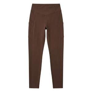 Choco Brown Color <b>Leggings</b> <b>with</b> <b>Pocket</b> High Waist Full Length Knitted Spandex Polyester Breathable Quick Dry Women's Activewear - Product Image 4
