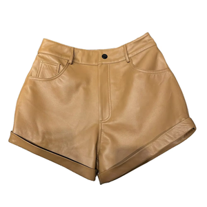 Shorts en cuir marron streetwear été 2026 pour femme en cuir de mouton véritable - Product Image 2