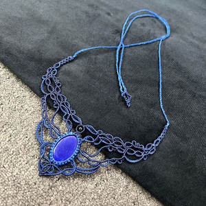 Natural Lapis Lazuli Macrame Necklace Handmade Boho Pendant Adjustable Blue <b>Braided</b> Jewelry - Product Image 2