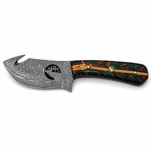 Couteau de chasse artisanal en acier Damas de 10 pouces de qualité industrielle avec manche en bois de résine et étui en cuir ODM - Product Image 1