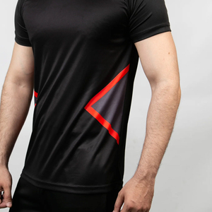 T-shirt noir à manches courtes pour homme, col rond, logo sur le devant, coupe classique, tricoté, 100 % polyester, anti-boulochage, séchage rapide - Product Image 6