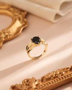 Black Onyx Flame Gold <b>Statement</b> Unique Sculptural Fire Design Bold Gothic Minimalist Handmade Luxury Gemstone <b>Ring</b> for Women - Product Image 5