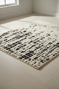 Tapis d'appoint en laine douce et moelleuse, tuftés à la main, à motifs abstraits noirs à carreaux et textures géométriques en grille, sur mesure, pour grossistes et fabricants - Product Image 6