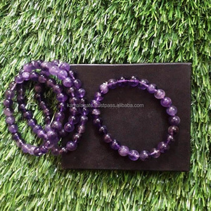 Handmade <b>Chakra</b> Style Amethyst Gemstone Bracelet 8mm Natural Semi-Precious Stone Beads for Reiki Healing Meditation Gift - Product Image 2