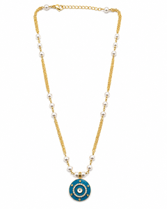 Collar Personalizado con Baño de Rodio, Medallón de Turquesa Esmaltada, Colgante con Halo de Circonitas, Cadena de Caja, Joyería Fina, Regalo de Protección para Mujer - Product Image 3