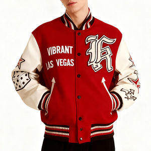 Vibrant Las Vegas Varsity Jacket Unisex Red White Embroidered Letter Logo Crew Neck Casual Eco-friendly Woolen <b>Winter</b> <b>Wear</b> - Product Image 1