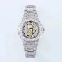 Briva Quadratische Edelstahl-Analoguhr für Herren Quarz-Glas Vollständig mit Diamanten Besetzt Kalender 10 Bar Wasserdicht Luxus Hip-Hop