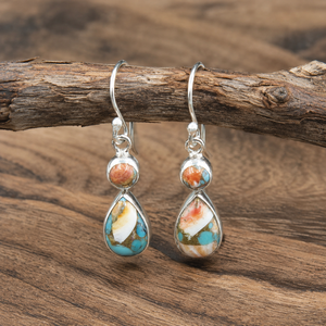 Boucles d'oreilles pendantes en turquoise naturelle, argent sterling 925, plaqué or rose et or jaune, bijoux bohèmes pour femmes - Product Image 1