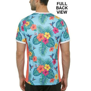 Camiseta de Manga Corta con Estampado Floral Tropical para Uso Diario, Cuello Redondo, Corte Regular, Estilo Casual con Ribete en Contraste - Product Image 6
