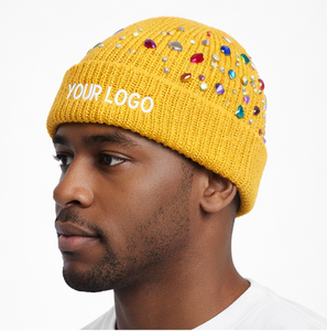 Gorro de Punto Jacquard Multicolor con Pedrería, Gorro de Invierno Unisex con Adornos de Diamantes de Imitación, Gorro de Punto con Puño Acanalado - Product Image 4