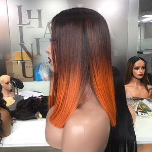 Extensiones de cabello humano liso Ombre marrón y naranja con Peluca de encaje transparente Cierre de cabello humano real 2by6 - Product Image 4