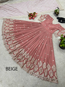 Ensemble de robes Bollywood pour femmes-nouvelle tenue de soirée robe en Georgette pleine broderie lourde séquence travail Dupatta vente en gros naturel - Product Image 2