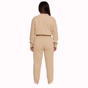 Survêtement court d'hiver respirant pour femme 2026 de haute qualité, 100 % coton, à capuche, taille élastique, en molleton, 2 pièces - Product Image 3