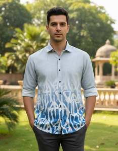 เสื้อเชิ้ตผู้ชายผ้าลินินผสมพิมพ์ลายแขนยาว คอปกแบบคลาสสิก ทรงปกติ ติดกระดุม ปิดด้วยกระดุม สไตล์ลำลอง แฟชั่นทันสมัย-DC - Product Image 5
