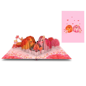 การ์ดป๊อปอัพ 3 มิติ ลายเม่นวาเลนไทน์แสนหวาน พร้อมซองจดหมาย สีชมพู ป่าโรแมนติก การ์ดอวยพรทำมือสำหรับคู่รัก - Product Image 1