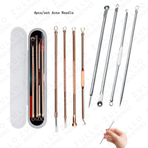 Professional 4 piece Stainless Steel Acne Blackhead Remover Kit with Pouch Pimple Extractor <b>Tools</b> for Facial Skin Care - Product Image 3