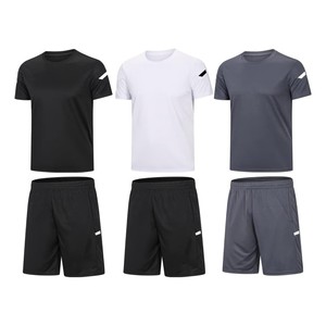 Conjunto Deportivo de Verano para Hombre, Camiseta y Pantalones Cortos, Cuello Redondo, Secado Rápido, Color Sólido, 100% Poliéster, Tejido de Punto, Ropa Deportiva - Product Image 2