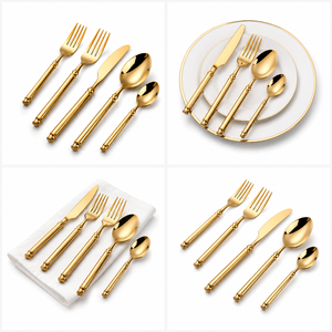 Juego de Cubiertos de Acero Inoxidable Dorado de Lujo con Mango de Bambú, Tenedor, Cuchara, Cuchillo, Vajilla para Hotel, Restaurante, Boda - Product Image 3