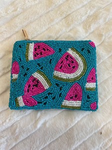 Bolso Rectangular con Cremallera, Bordado a Mano con Cuentas, Tema de Flor de Sandía, Color Turquesa y Rosa, para Fiestas - Product Image 4