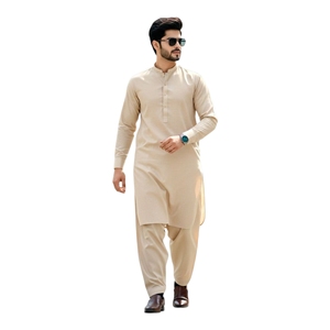 Traje Kurta Salwar de Algodón Beige para Hombre, Corte Regular, Largo hasta el Tobillo, Estilo Tradicional Informal de India y Pakistán, para Todas las Temporadas - Product Image 5