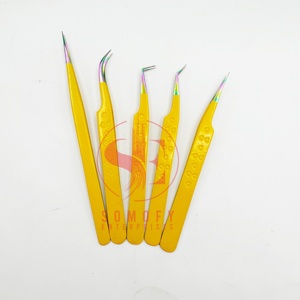Pinzas de pestañas multipunta amarillas, el mejor agarre antideslizante de fibra de acero inoxidable, pestañas de 0,03mm, diseño de agarre de corazón, puntiagudo sostenible - Product Image 4